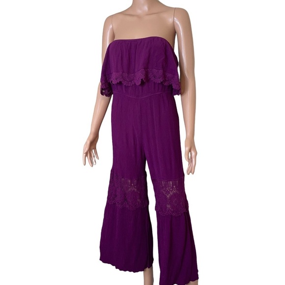 Eyeshadow jumpsuit romper Sleeveless One-Piece SZ M ruffle top wide leg purple - Picture 3 of 12